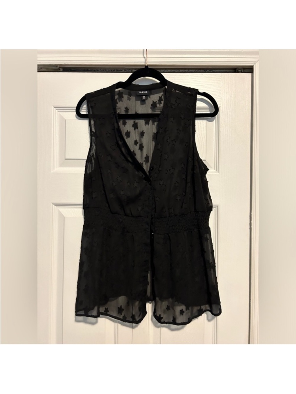 TORRID Embroidered Star sheer button up blouse